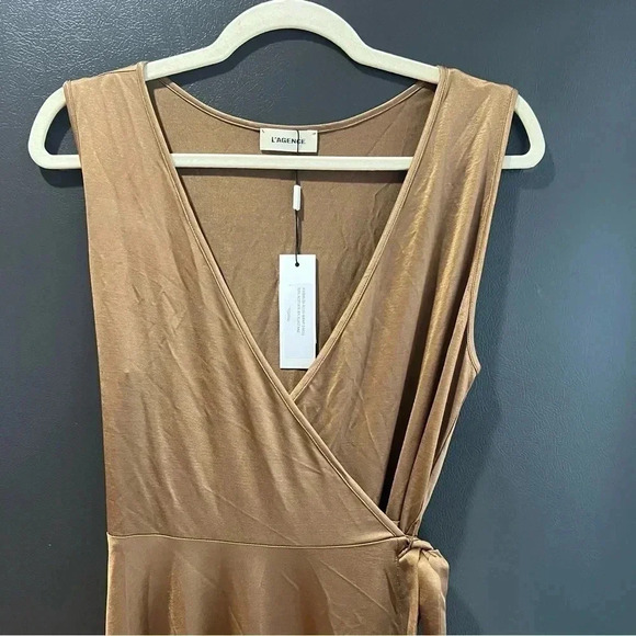 NWT L’AGENCE Allia Tank Wrap Dress Brown Metallic Size Small - Picture 2 of 8